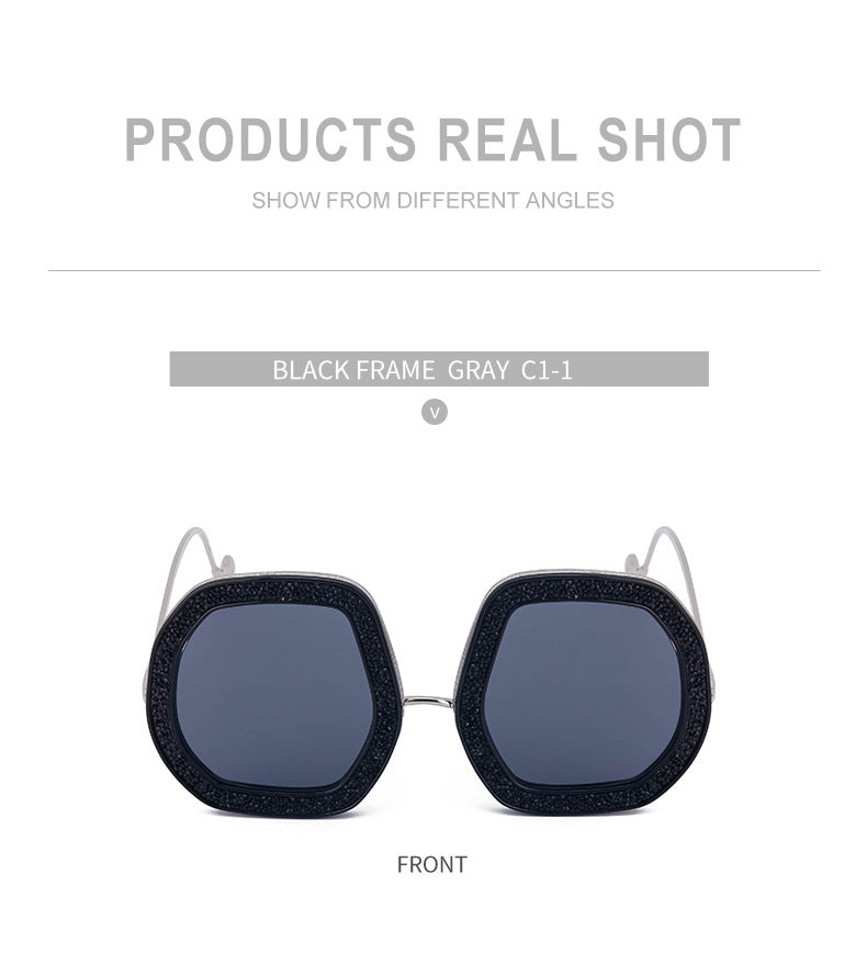 European and American Style Women's Sunglasses with Rhinestones, Irregular Polygonal Large Frame Sunglasses, Trendy High-End Glasses Wholesale