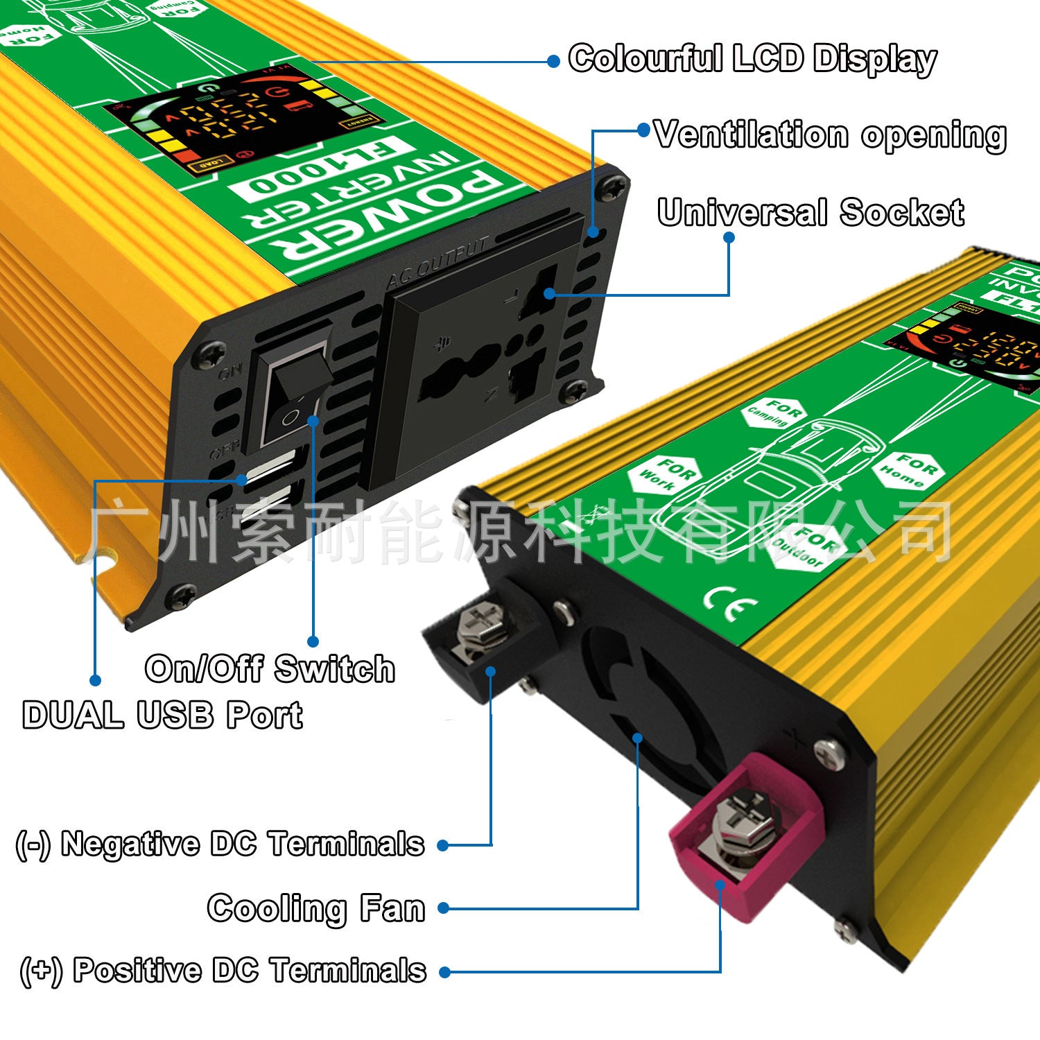 Amazon Inverter12V 500W Double USB Smart Display car power inverter