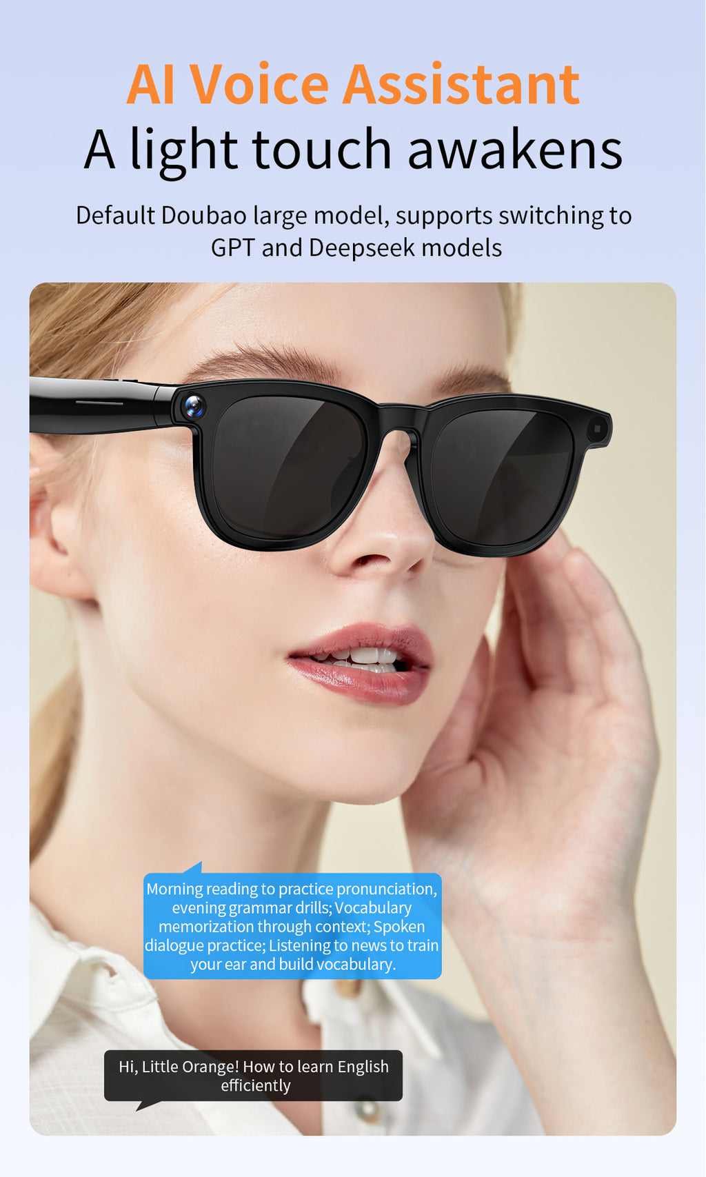 V3Smart Glasses800100 Megapixel Camera AI Translation Character Recognition Anti-Shake1200P Video Recording Audio Recording