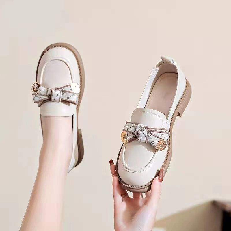 Guirenfang Bowknot British Style Loafers for Women2025New Four Seasons Slip-On Fashion Women's Single Shoes Small Leather Shoes