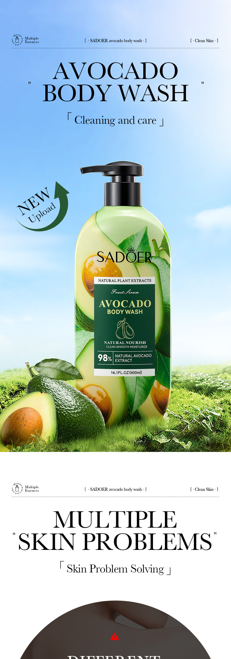 Full English Fruit Body Wash400ml SADOER Coconut Cleansing Avocado Shower Milk  Foreign Trade Wholesale