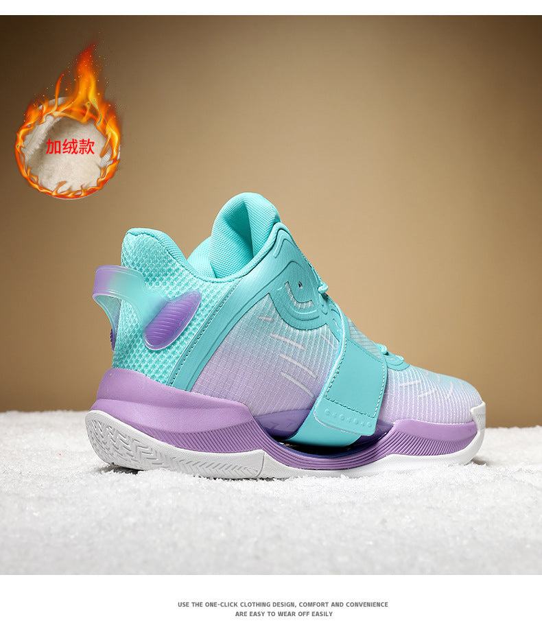 Winter New Fashion Trend Fleece-Lined Warm Sports Shoes for Teenagers Professional Training Non-Slip Cushioned Basketball Shoes