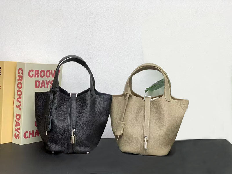 Women's Basket Bag2025New High-End First Layer Cowhide Bucket Bag Casual Handheld Women's Tote Bag Trendy