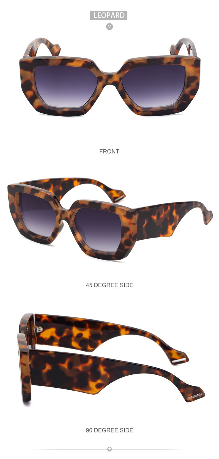 Trendy Square Frame Wide Temple Sunglasses for Women, Internet Celebrity Style Large Frame Sunglasses for Women sunglasses