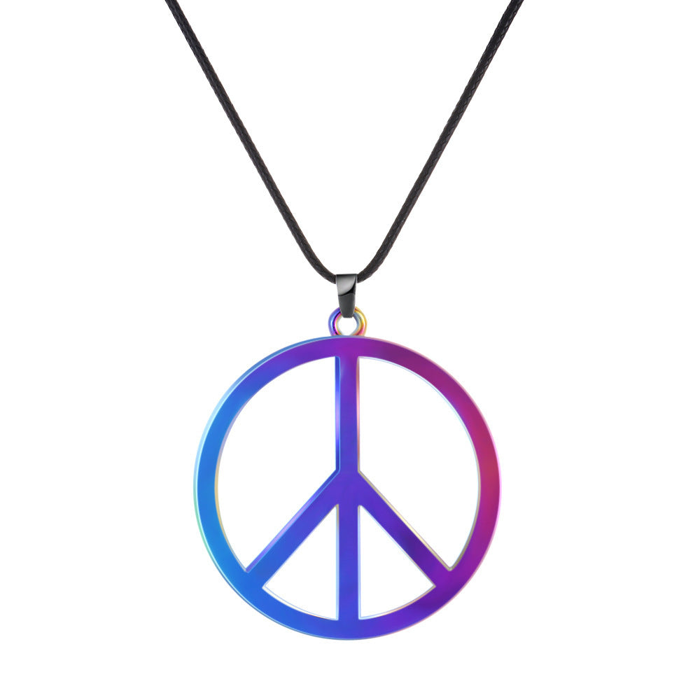 Women's Pendant Necklace with Peace Sign Sweater Chain Creative Round Retro Anti-War Peace Necklace