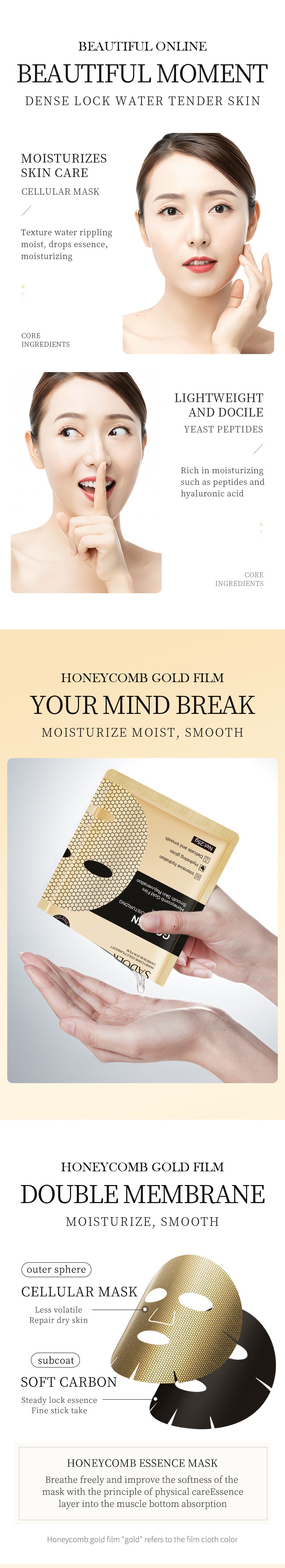 Full English Gold Mask SADOER Golden Honeycomb Mask Sheet Pack Moisture replenishment  Foreign Trade Wholesale