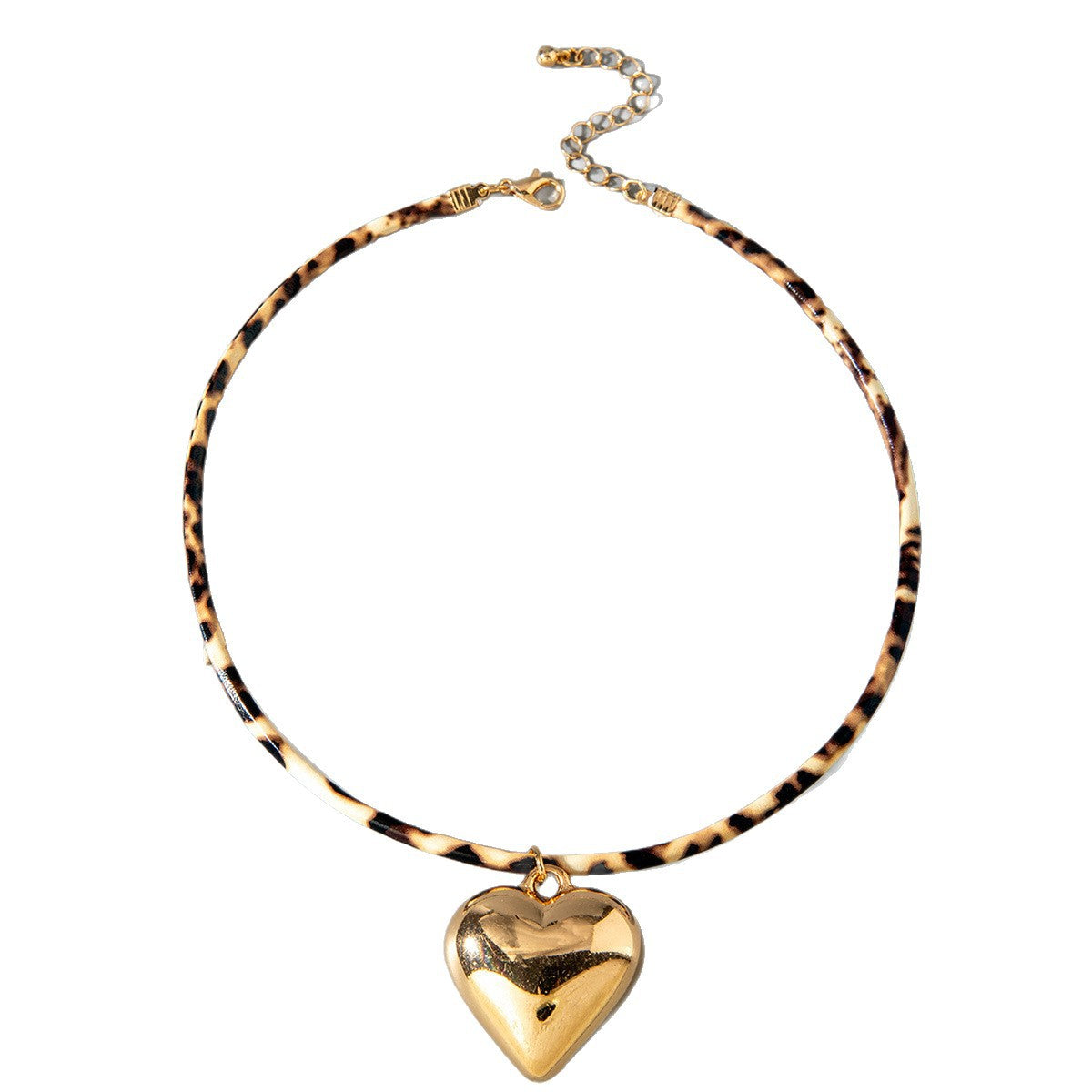 European and American Fashion Accessories Melad Leopard Print Exaggerated Necklace  Heart Pendant Vintage High-End Necklace