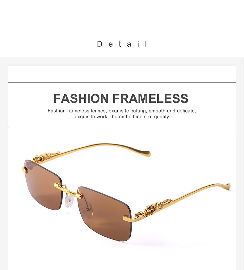 New Fashion Small Frame Square Sunglasses Men's Sunglasses Women's European and American Trendy Rimless Sunglasses Men