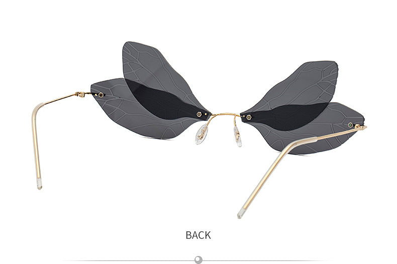 Dragonfly Sunglasses for Women, Stylish Wing Design, Fashionable Double Lens Party Dance Frameless Sunglasses