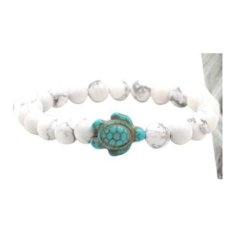 Tiger Eye Volcanic Turtle Bracelet8mm Beaded Elastic Cord Bracelet Natural Stone White Pine Drawing Green Pine Turtle Bracelet