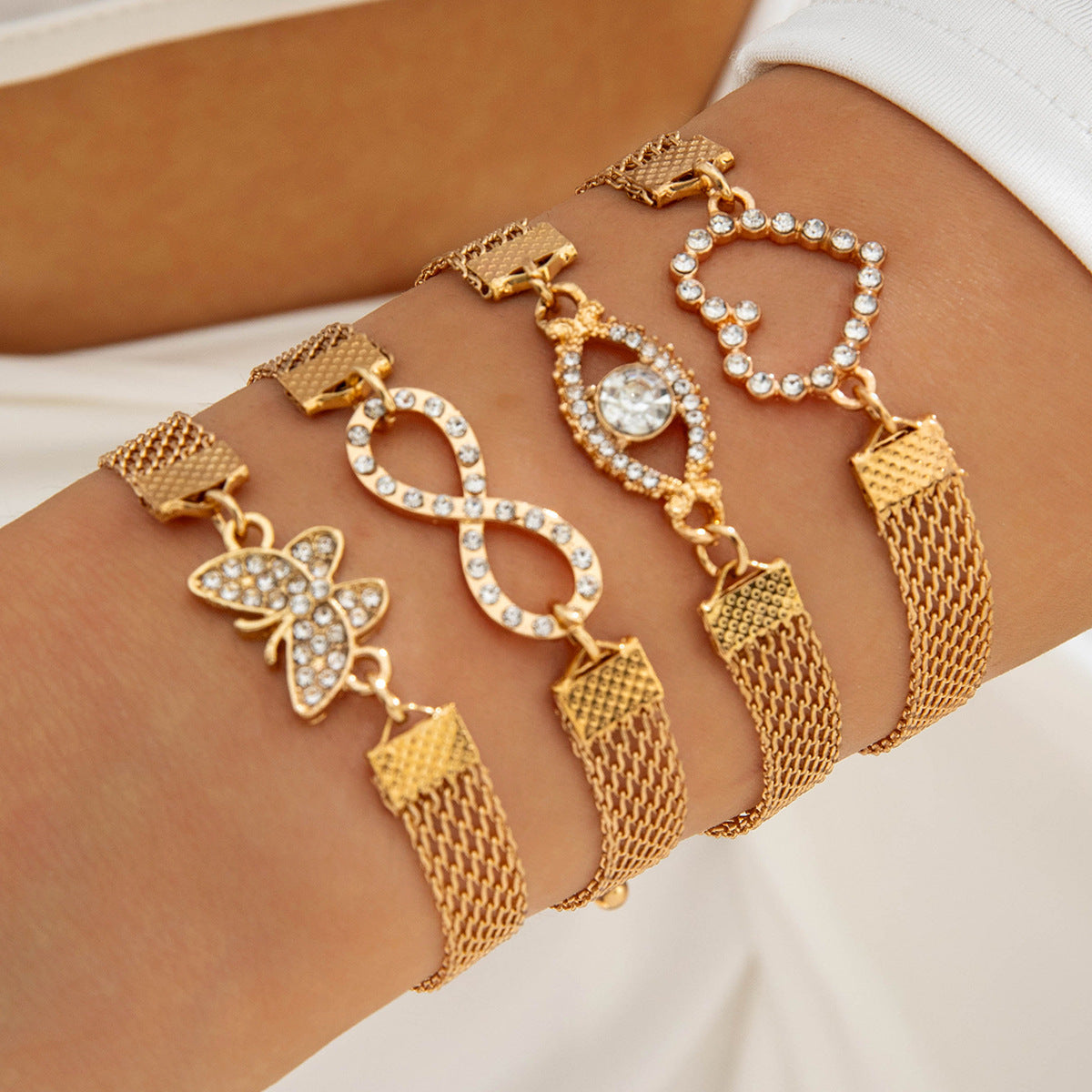 European and American Jewelry High-End Imitation Crystal Butterfly Bracelet Set Fashion Inlaid Diamond Heart Bracelet Wholesale