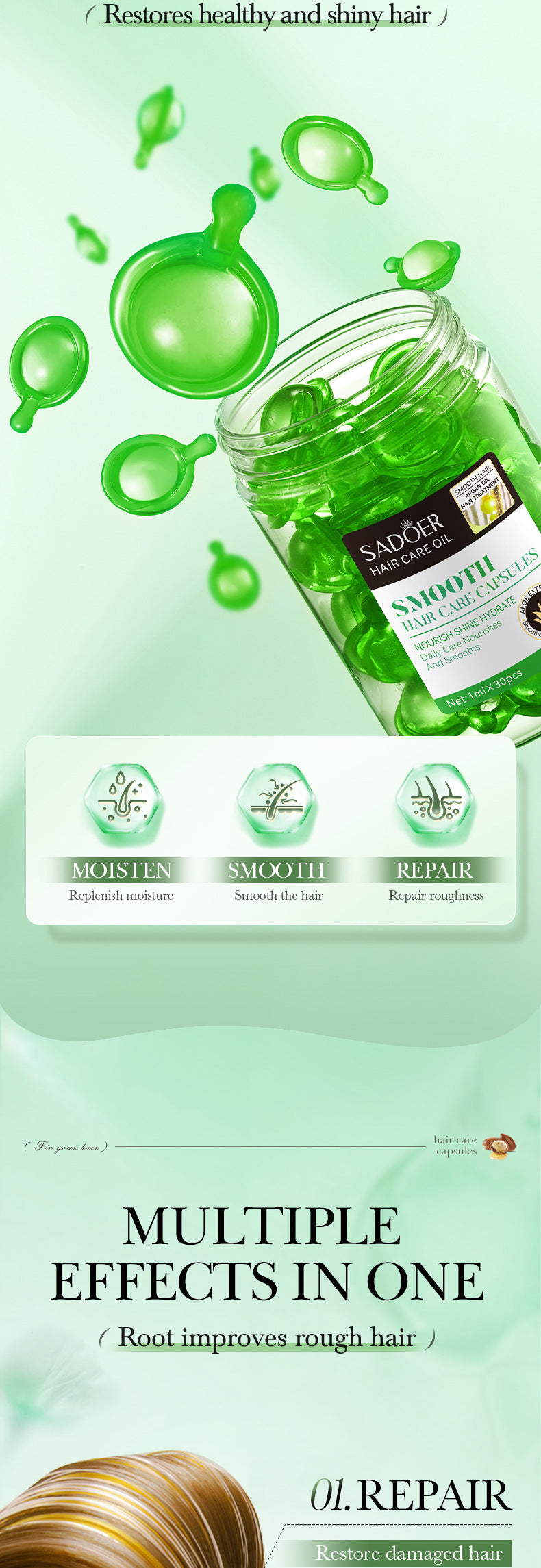 Full English Nut Oil Hair Care Capsules SADOER Improve Frizz Essential Oil Capsule Conditioner  Wholesale