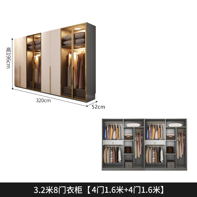 Flat Door Glass Door Wardrobe Modern Household Bedroom Cloakroom Four-Six-Eight Door Assembly Wardrobe Storage Large Wardrobe