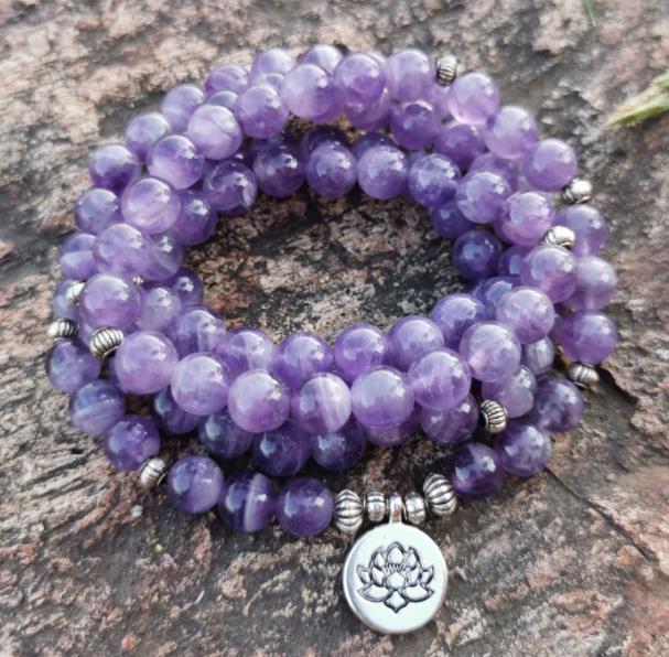 108Pink Quartz Bracelet Lotus Lucky Tree Pendant Labradorite Braided Bracelet Agate Tiger Eye Elastic Bracelet