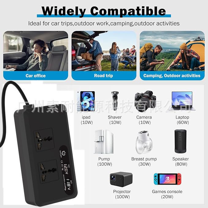 Export Car Inverter200W 12V Turn110V/220V Universal Socket for European, American, and Brazilian Standards