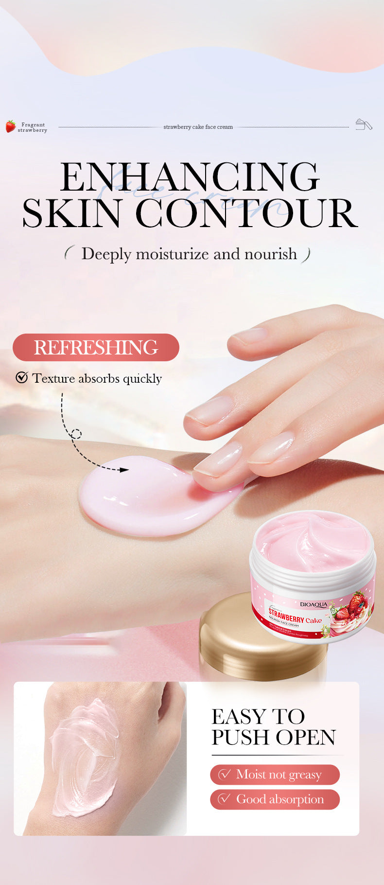 Full English Strawberry Cake Nourishing Cream BIOAOUA Moisturizing skin moisturizing cream  foreign trade wholesale