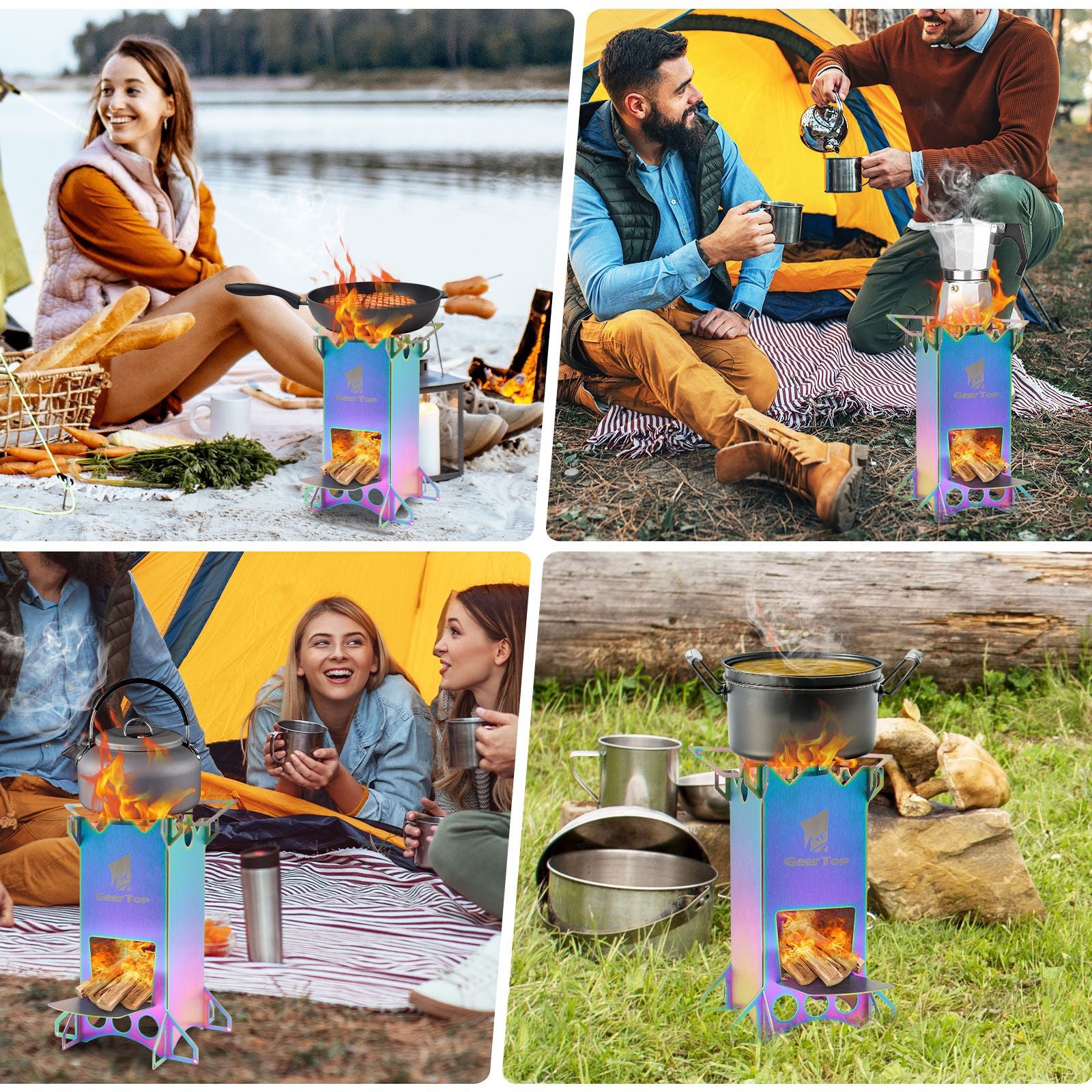 Outdoor Camping BBQ Portable Firewood Stove Detachable Folding Rocket Stove Camping Stove Multi-Fuel Compatible