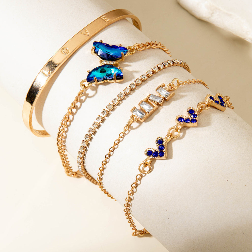 European and American Jewelry High-End Imitation Crystal Butterfly Bracelet Set Fashion Inlaid Diamond Heart Bracelet Wholesale