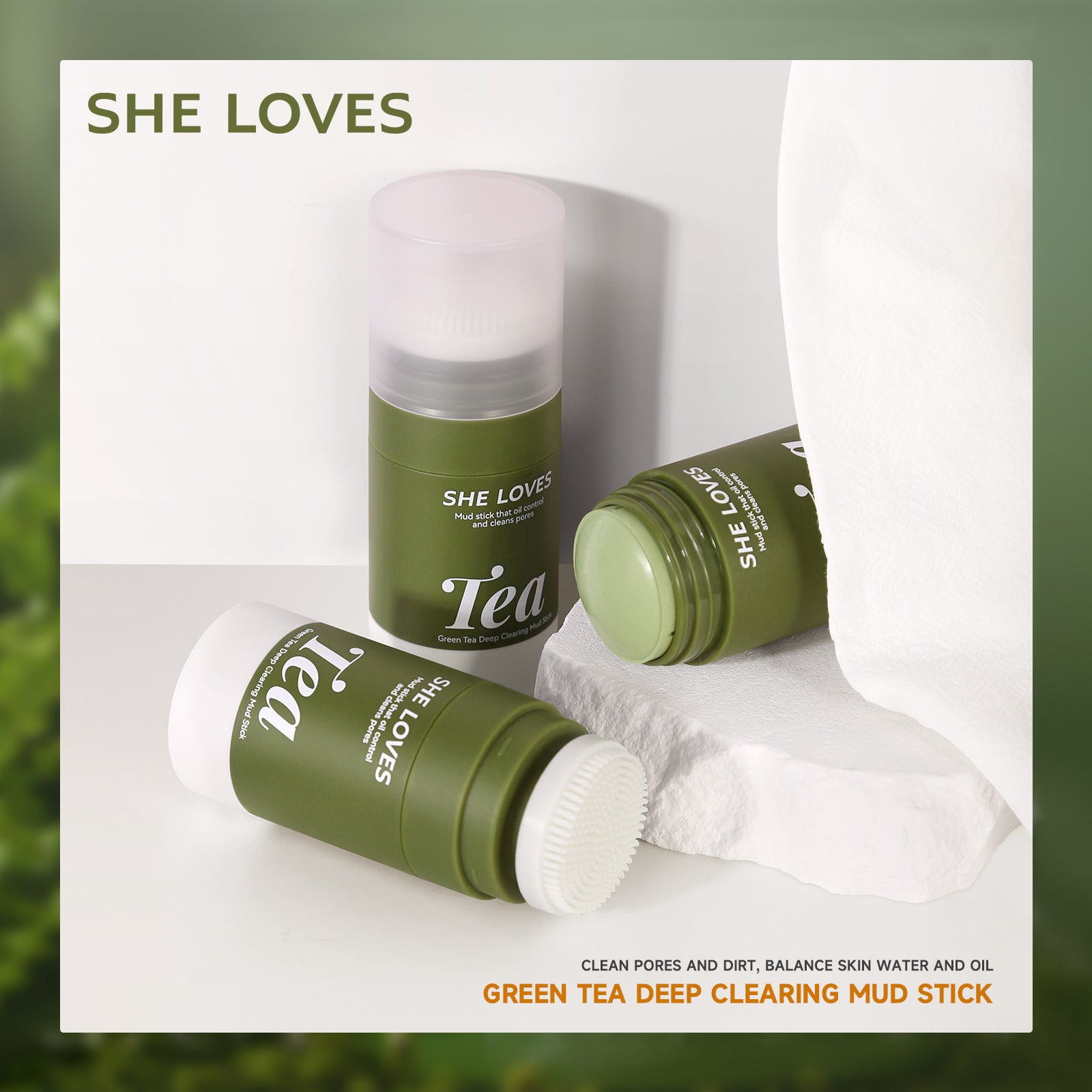 Exclusive Supply green tea Mud Mask Stick Green Tea Oil Control Deep Cleansing Blackhead Removal with Brush Head Mask Mud