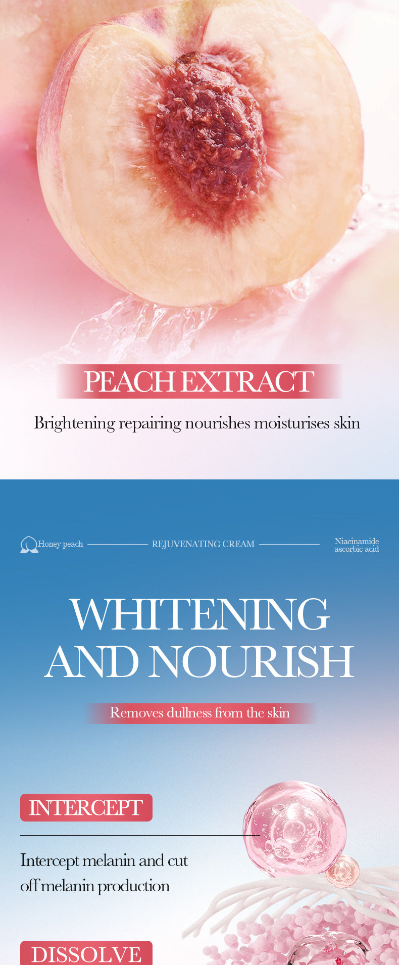 Full English Peach Niacinamide Whitening and Rejuvenating Cream SADOER Moisturizing Body Lotion  Wholesale