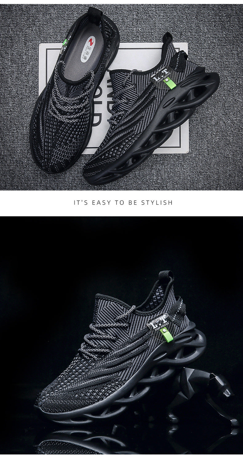 2025Men's Summer New Running Mesh Breathable Shock Absorption Sports Shoes Versatile Flyknit Large Size Mesh Casual Shoes