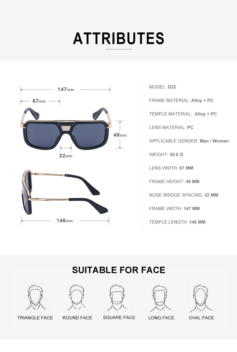 New Retro Square Frame Sunglasses for Men, European and American Style Large Frame Sunglasses for Women, Trendy Wholesale Sun Protection Sunglasses