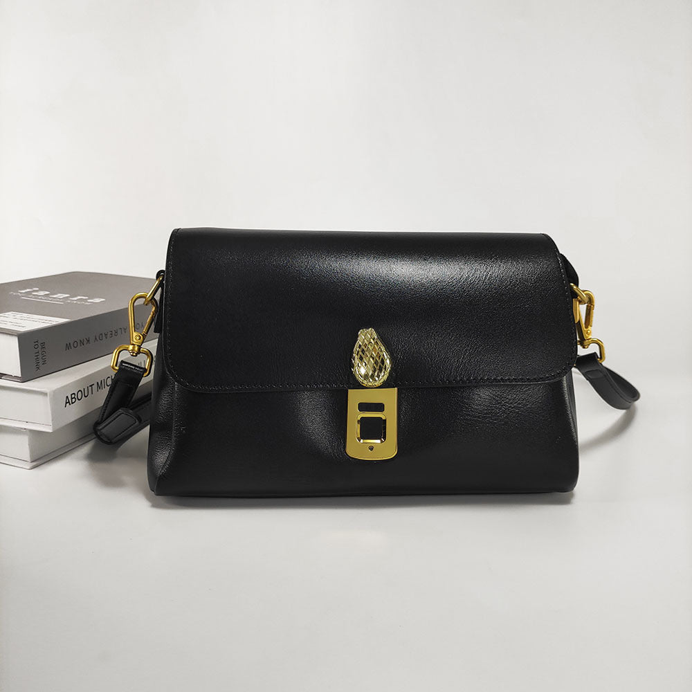 Fingerprint Unlock Bag Niche Genuine Leather Women's Bag High-end Flocked Top Layer Cowhide Single Shoulder Crossbody Commuter Underarm Bag