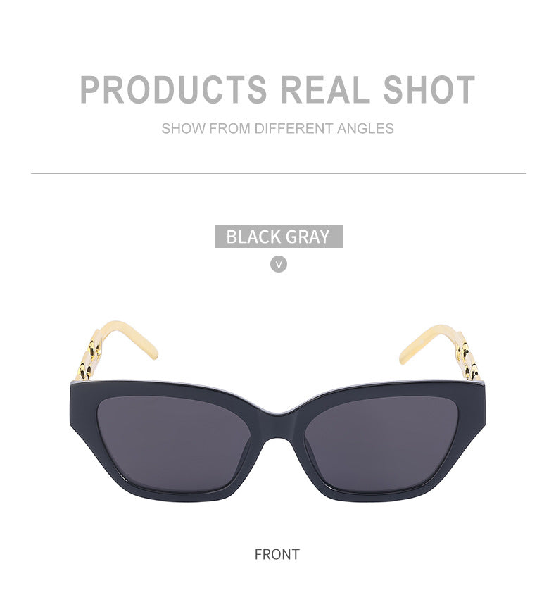European and American Small Frame Cat Eye Sunglasses for Women, New High Altitude Style, Internet Celebrity Thick Chain Sunglasses, Trendy Women's Glasses Wholesale