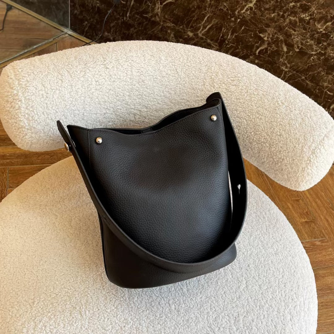 Guangzhou Genuine Leather Women's Bag Large Capacity Tote Bag Top Layer Cowhide Bucket Bag Handheld Shoulder Crossbody Bag Trendy