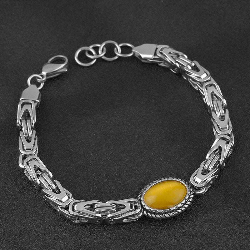 New Niche Personality Imitation Turquoise Stainless Steel Bracelet Jewelry Imitation Agate Steel Color Titanium Steel Jewelry