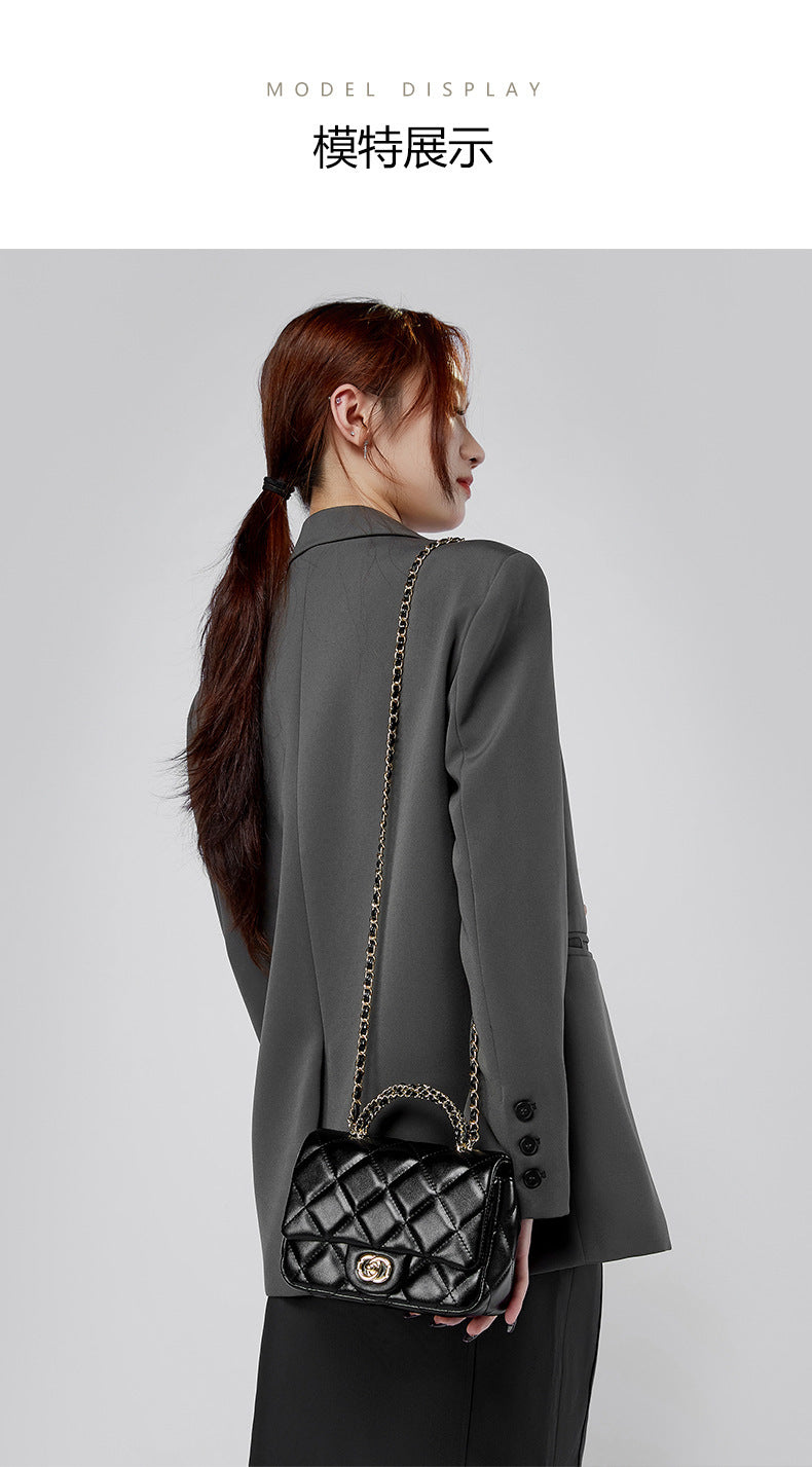 European and American Style Small Chanel-Style Quilted Chain Bag for Women, Simple Fashionable Women's Bag, Versatile Light Luxury Handbag, Shoulder Bag, Crossbody Bag, Genuine Leather