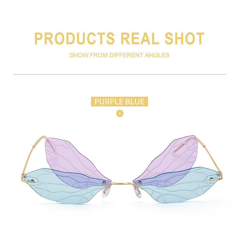 Dragonfly Sunglasses for Women, Stylish Wing Design, Fashionable Double Lens Party Dance Frameless Sunglasses