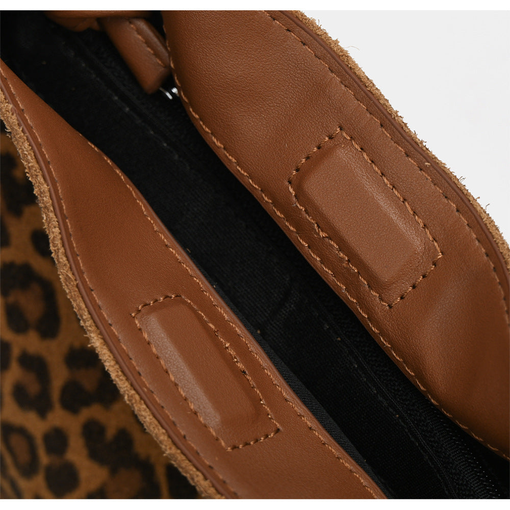 Leopard Print Genuine Leather Bucket Bag Niche Women's Bag Autumn Winter New Versatile High-end Soft Cowhide Single Shoulder Crossbody Bag
