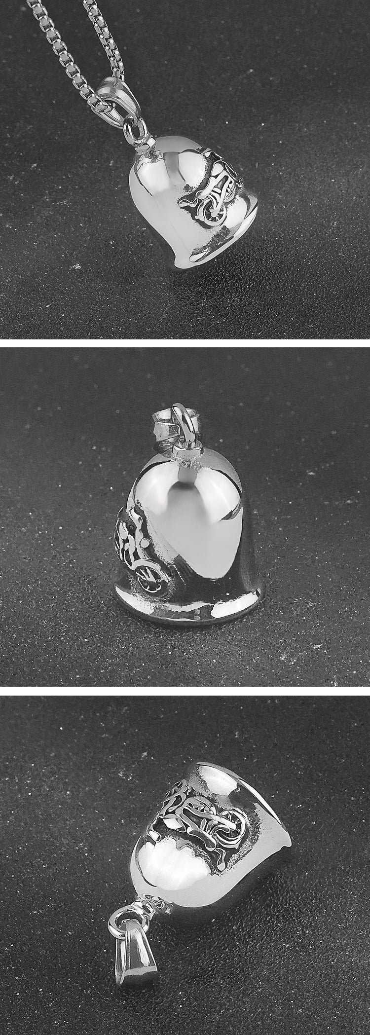 European and American Punk Jewelry Titanium Steel Necklace Pendant Retro Motorcycle Stainless Steel Motorcycle Bell Pendant Wholesale