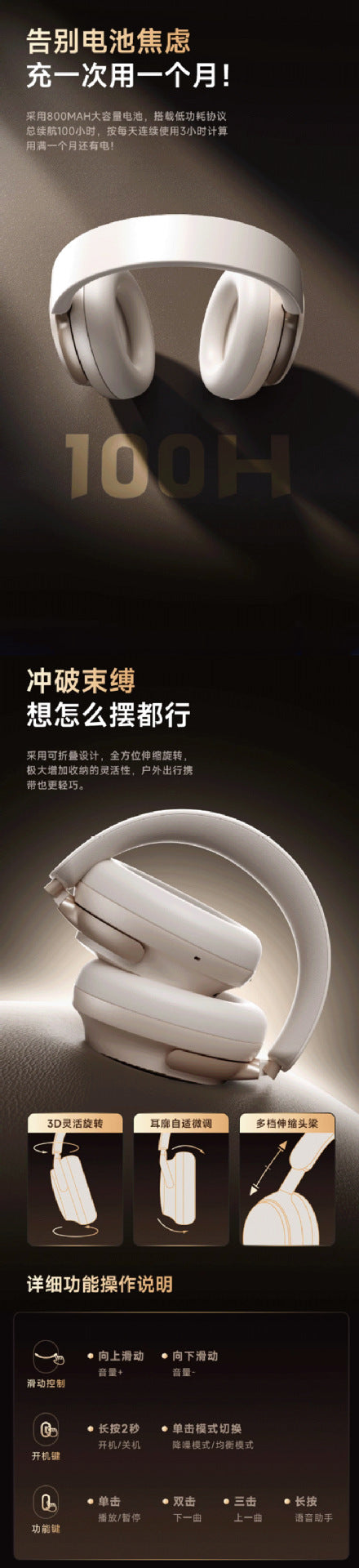 Hot-selling Strong Noise Cancelling Wireless Bluetooth Headphones for Sports and Music, Ultra-long Battery Life, Support Customization