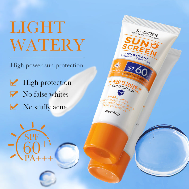 Full English SPF60+Sunscreen40g SADOER Isolation UV Protection Sunscreen Lotion  Wholesale