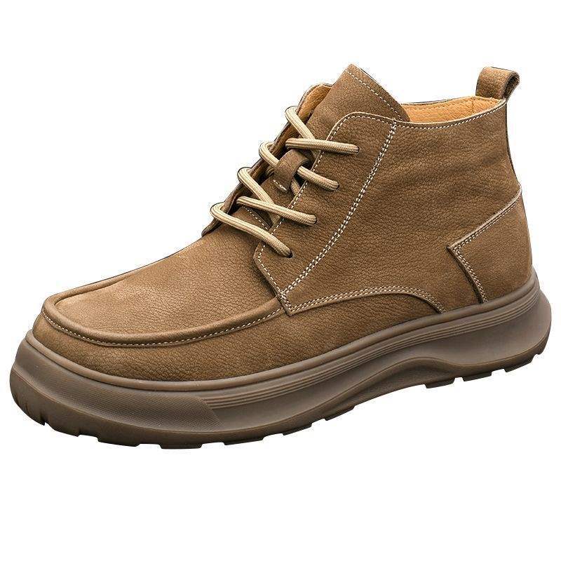 Men's Shoes New Retro Leather Shoes Warm Casual Men's Fleece-Lined Height-Increasing Leather Boots Trendy Martin Boots