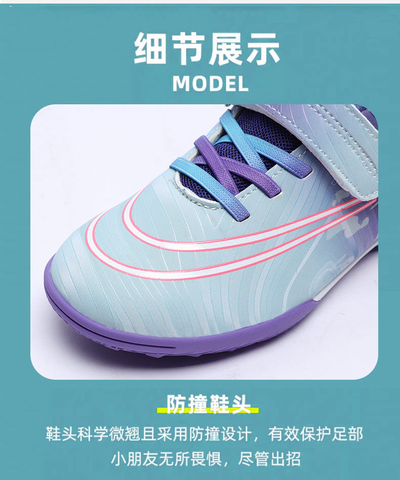 New Football Shoes for Men, Women, and Children, Imitation Leather Low-Top Anti-Collision Spike Magic Tape Grass Training Sports Shoes