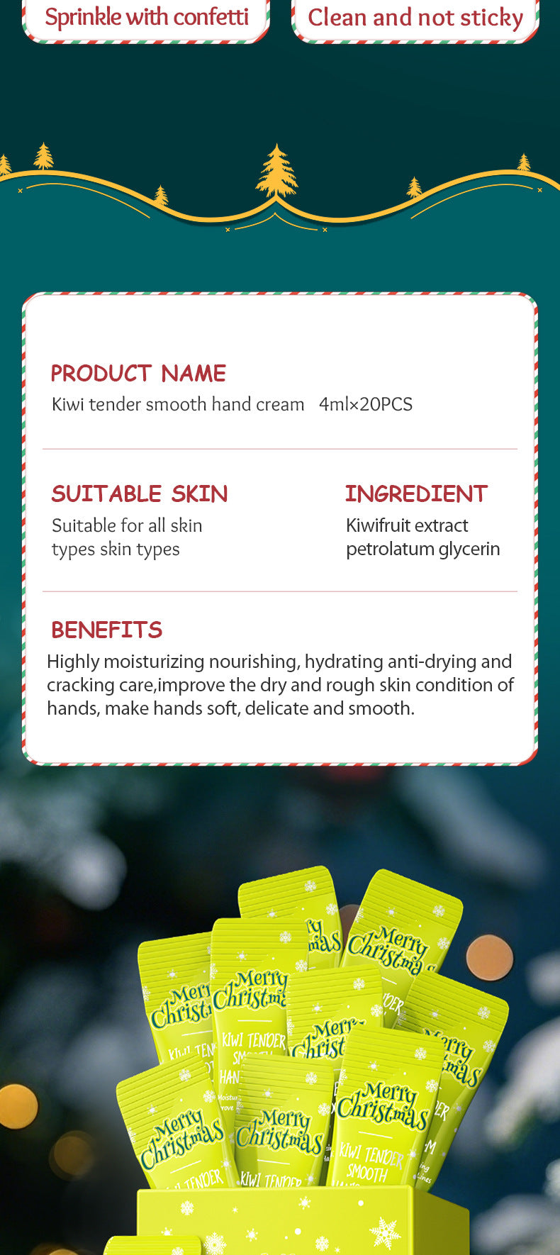 Full English Christmas Kiwi Smooth Hand Cream SADOER Anti-chapped Moisturizing Hand Cream  Wholesale