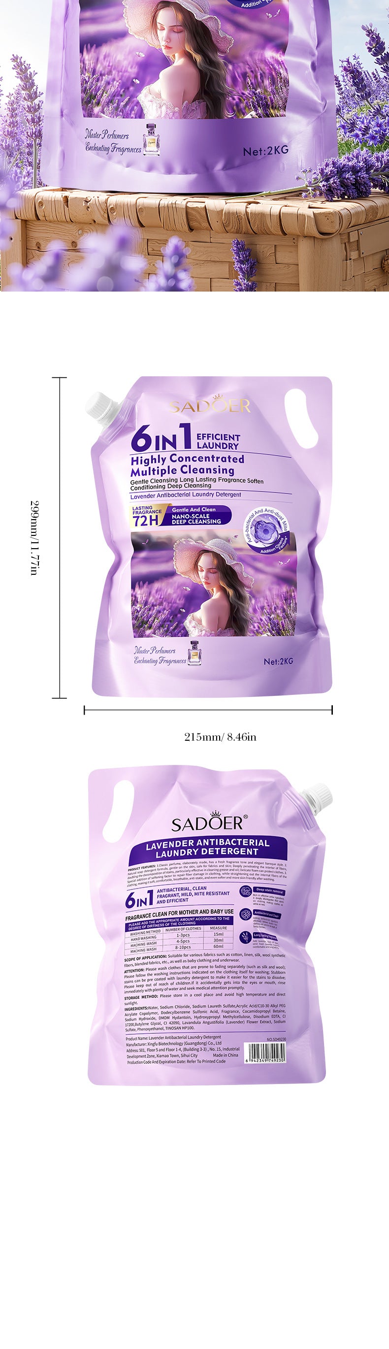Cross-border Large Capacity Lavender Antibacterial Laundry Detergent2KG Clean Fragrance Export Manufacturer Wholesale