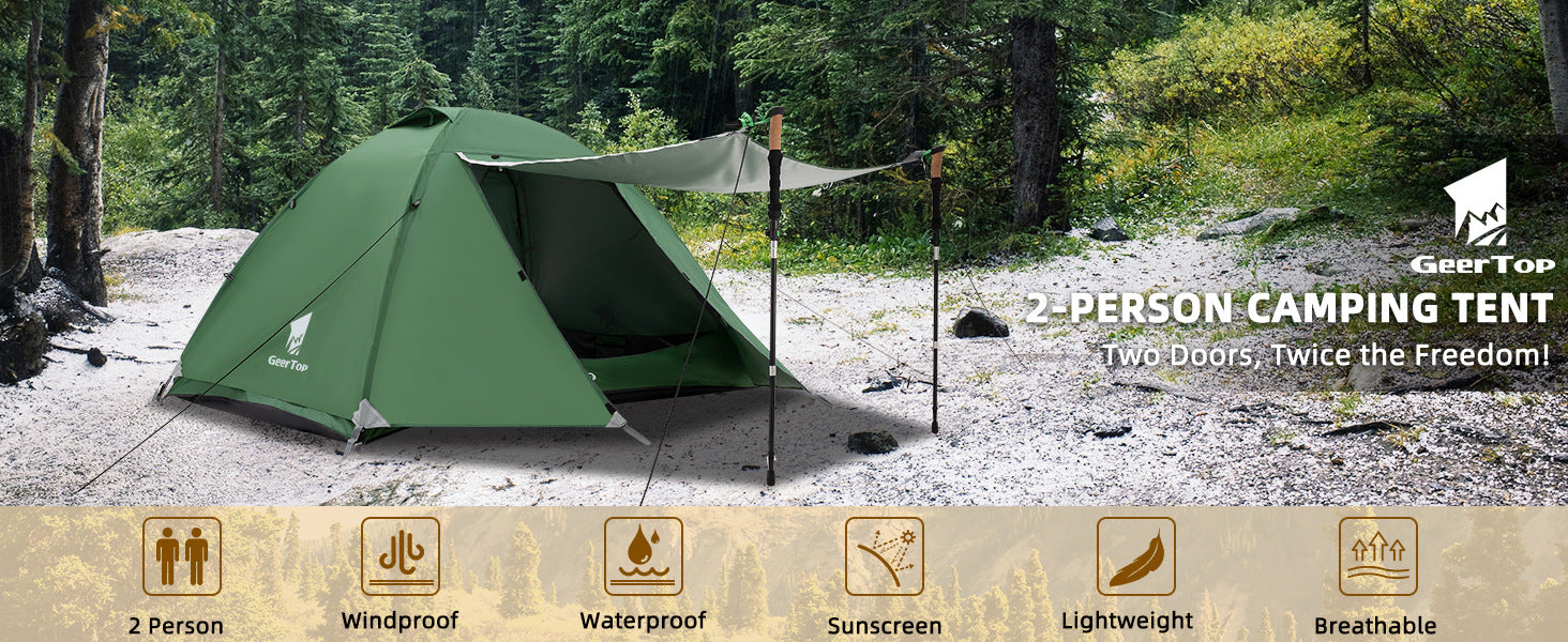 Camping Tent Double Layer Tent Sun Protection Outdoor Tent Rainproof Hiking Tent Canopy Two-in-One