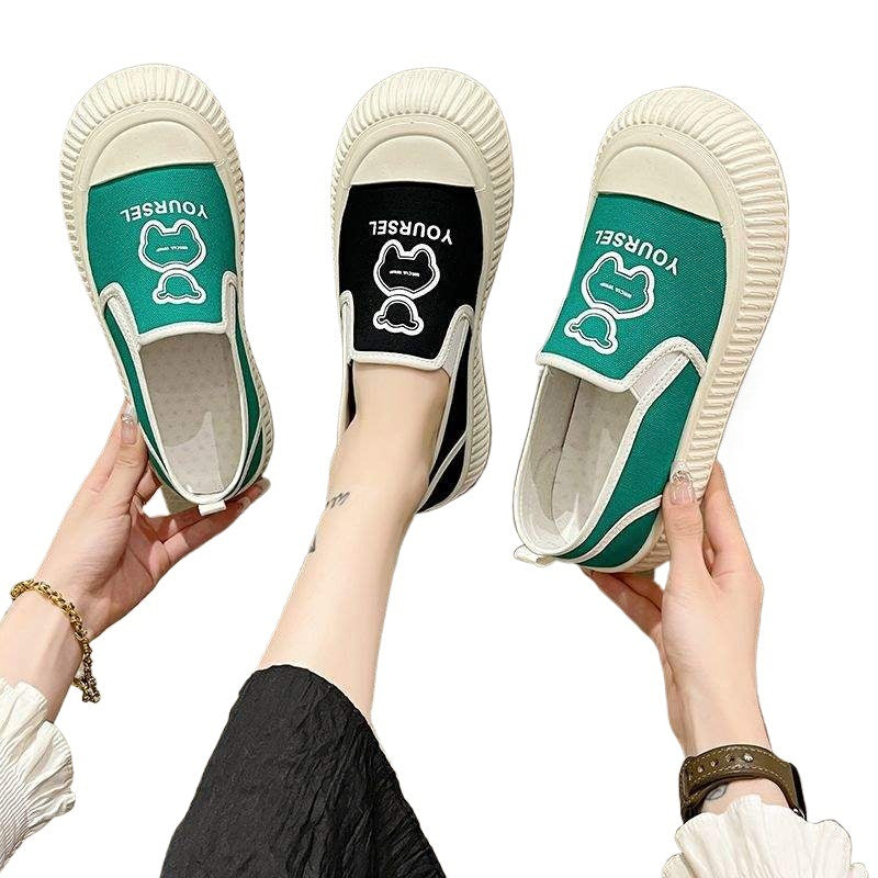 Women's Shoes2025New Trendy Fashionable Canvas Shoes Slip-On Student Shoes with Thick Sole