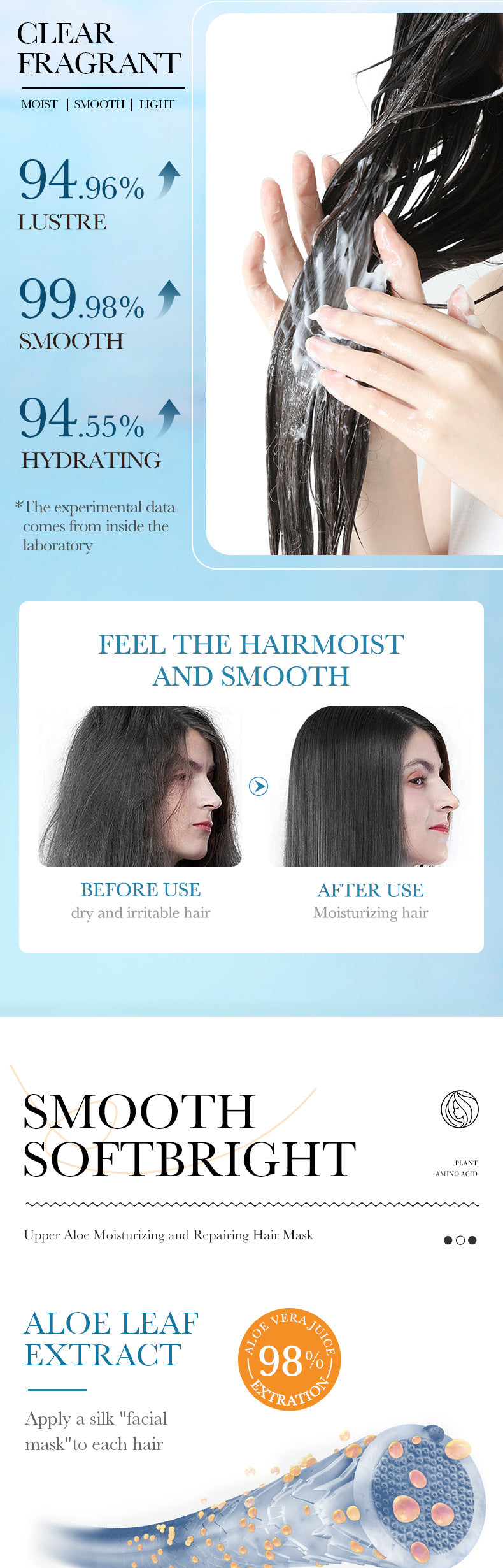 Aloe Vera Hair Mask500gSADOER Moisturizing, smooth and silky hair conditioner cross-border wholesale