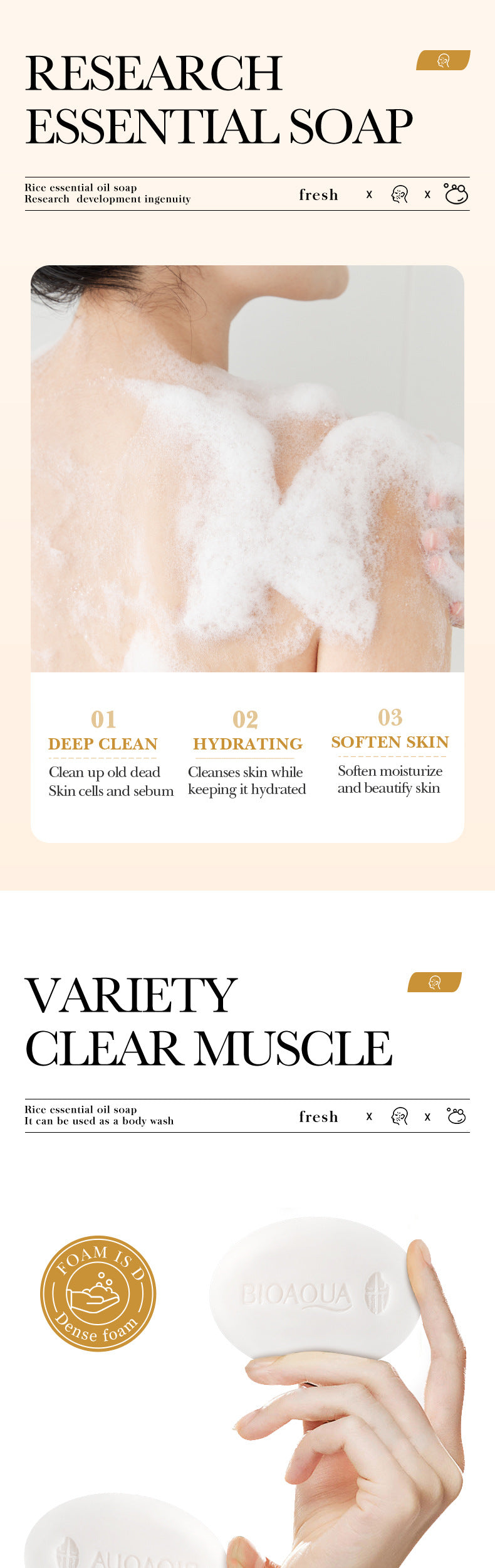 Full English Rice Soap BIOAOUA Cleansing and Bathing Deep Cleansing Handmade Essential Oil Soap  Foreign Trade Wholesale