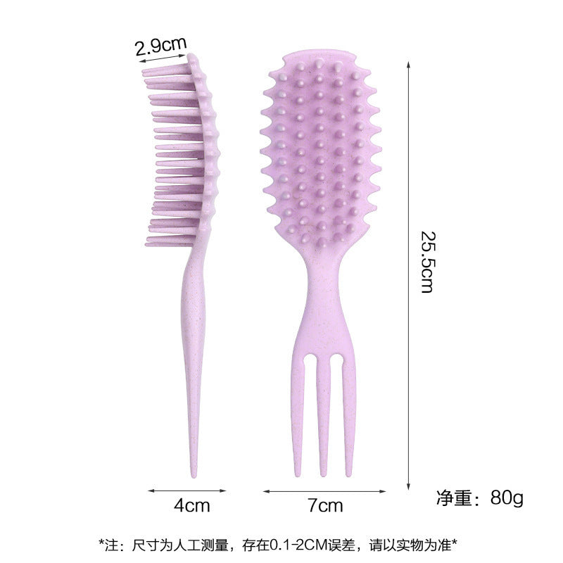 Curling Hair Special Three-Prong Comb Anti-Clumping Wide-Tooth Comb Smooth Hair Dry and Wet Dual-Use Comb Scalp Massage Hard-Tooth Hair Styling Comb