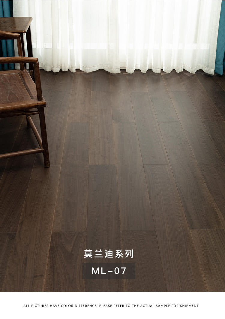 【Door-to-Door Installation】Morandi Style 15mm Lock Buckle Glue-free Installation Black Walnut New Three-layer Flooring Solid Wood