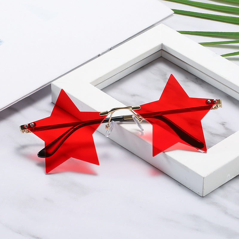 Five-Pointed Star Sunglasses for Women, Rimless Street Style, Unique Sunglasses for Women, European and American Party, Dance, Quirky Couple Glasses