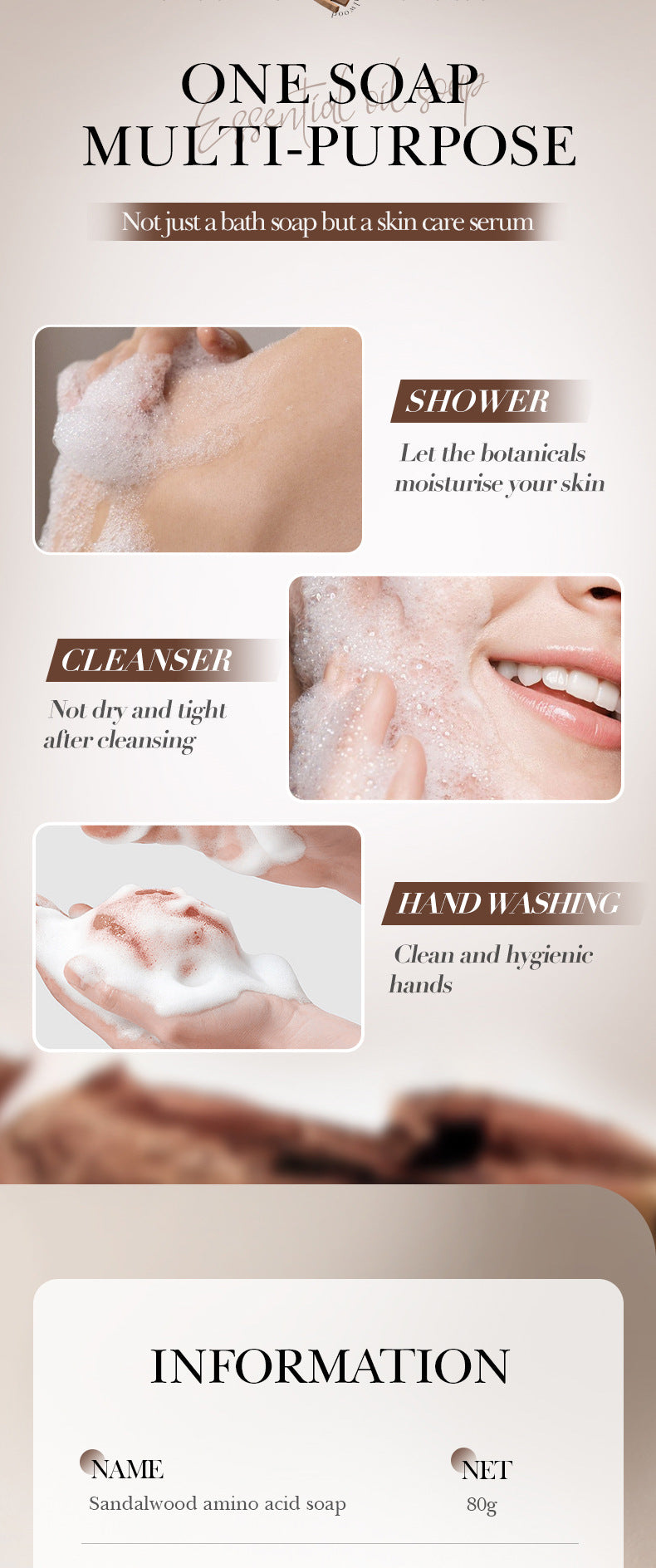 Cross-border Sandalwood Essential Oil Soap80g Amino Acid Body General Handmade Soap Export Manufacturer Wholesale