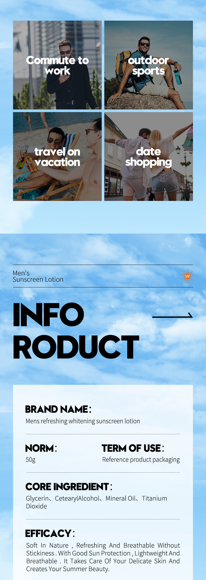 Full English Men's Sunscreen SADOER Whitening Sunscreen UV Protection Refreshing Sunscreen Lotion  Wholesale