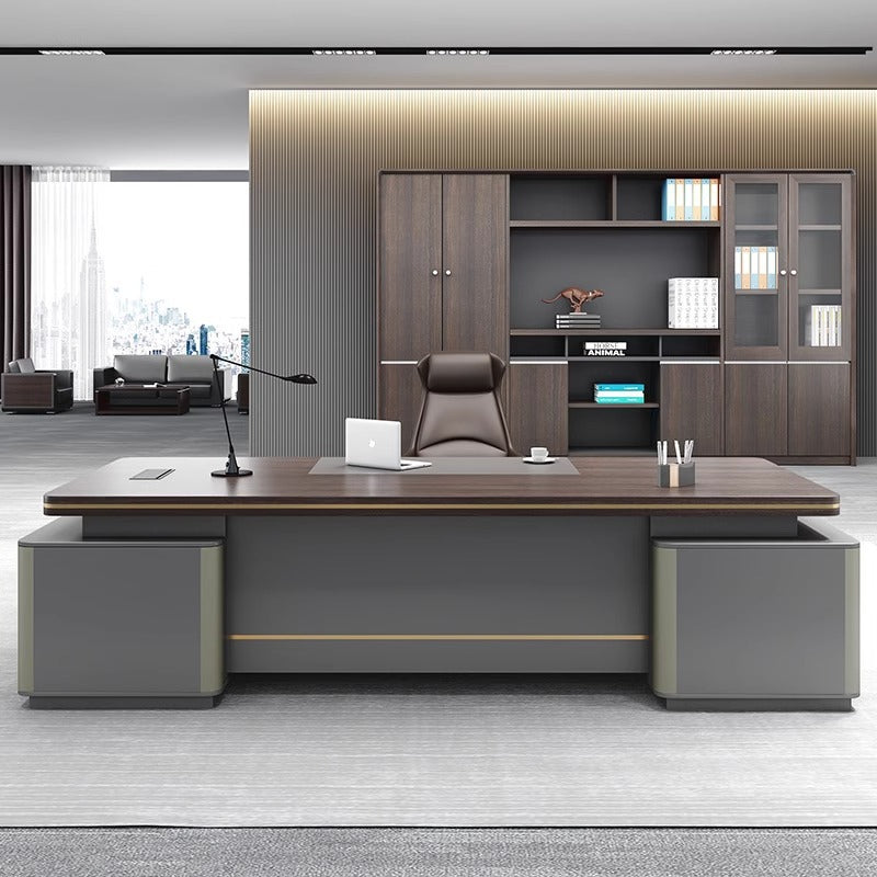 Elegant Office Desk Boss Desk Simple Modern Double Cabinet Mobile Cabinet Office Manager President Office Desk and Chair Set